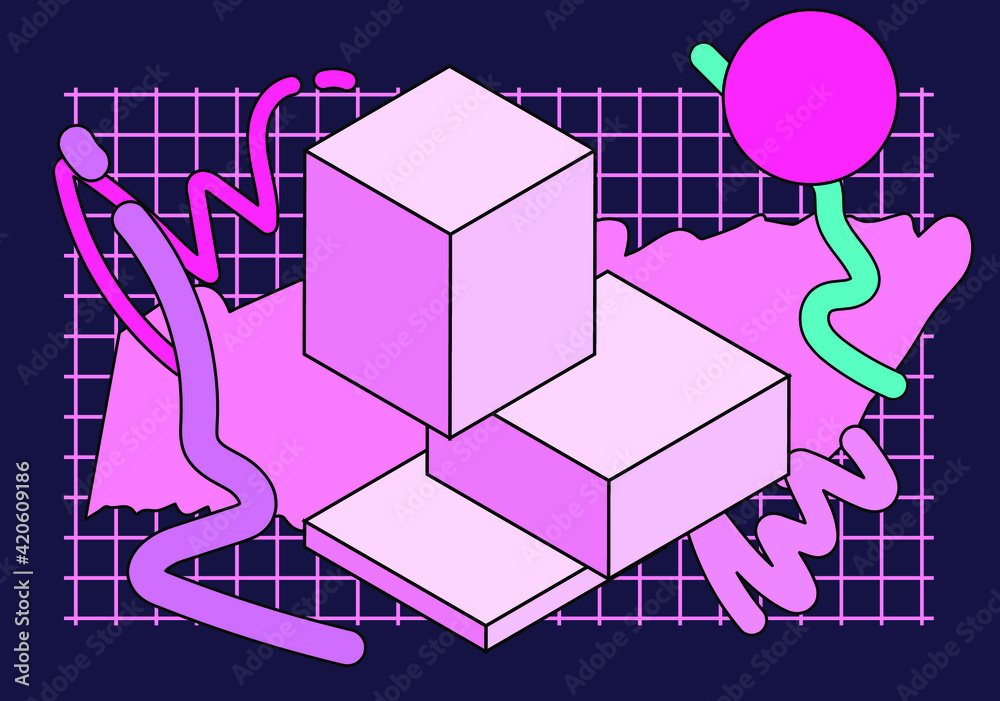 Aufkleber neo-memphis abstract background with geometric shapes. vaporwave and retrowave style.