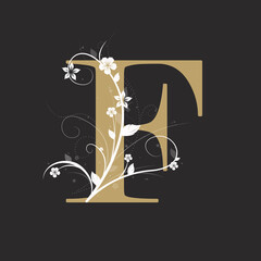 Luxury Boutique Letter F Monogram Logo, Vintage Golden Letter With Elegant Floral Design