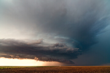 Supercell storm clouds over a field in Kansas