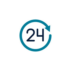 24 Hours service icon in color icon, isolated on white background 