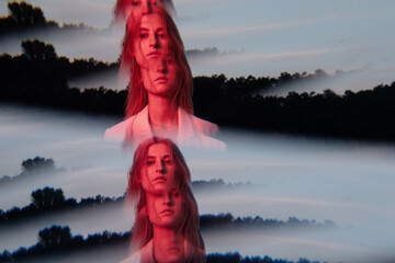 Colorful fashion portrait under neon light