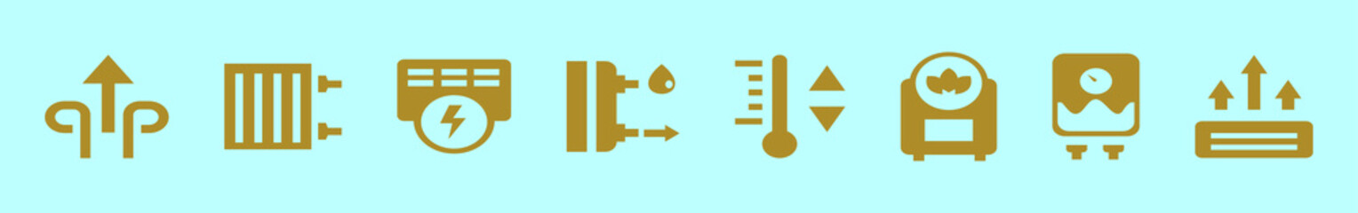 set of heater cartoon icon design template with various models. vector illustration isolated on blue background