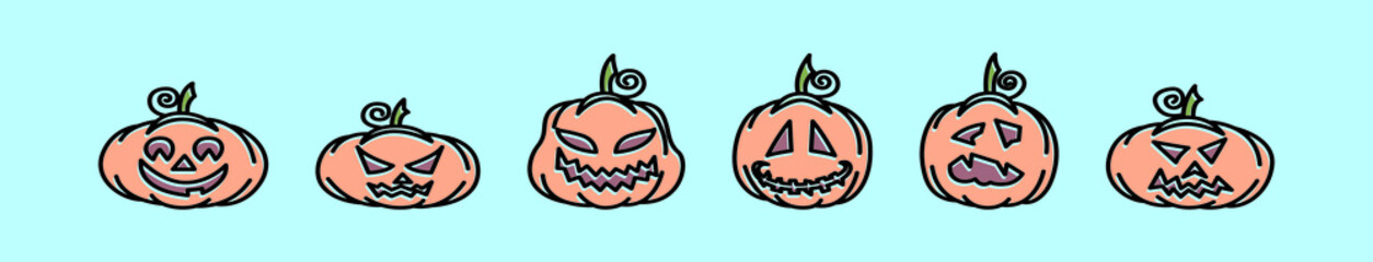 set of pumpkin cartoon icon design template with various models. vector illustration isolated on blue background