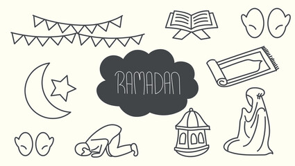 Set of hand drawn doodles Ramadan set collection. Ramadan Doodles 2021 1442H