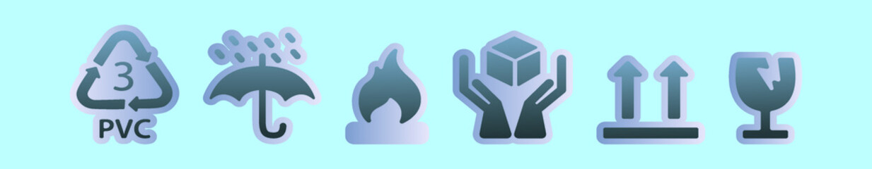 set of fragile cartoon icon design template with various models. vector illustration isolated on blue background