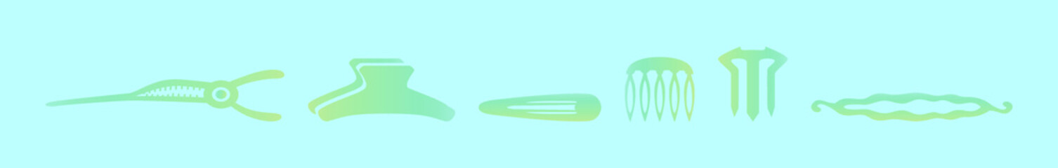 set of hair accessories cartoon icon design template with various models. vector illustration isolated on blue background