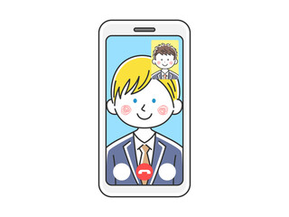 ビデオ通話をする白人ビジネスマンのイラスト