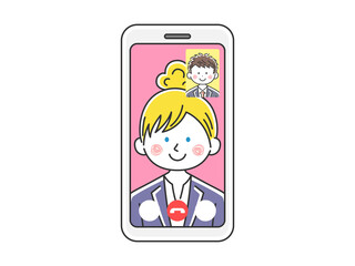 ビデオ通話をする白人ビジネスウーマンのイラスト