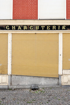 Closed butcher shop in France, because of economic downturn