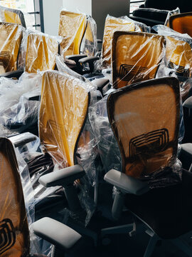 Stacks of arm chairs
