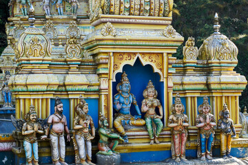 Fototapeta na wymiar Architectural detail of Seetha Amman Hindu temple, Sita Eliya, Hill Country of Sri Lanka