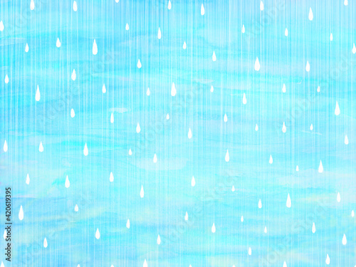 雨模様と明るい水色背景 天気雨 Wall Mural Wallpaper Murals 桜 マチ