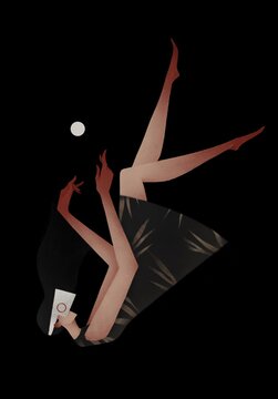 falling girl in vr glasses. virtual reality concept