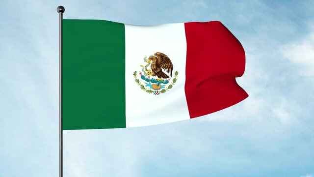 3D Illustration of The flag of Mexico is a vertical tricolour of green, white, and red with the national coat of arms charged in the centre of the white stripe.