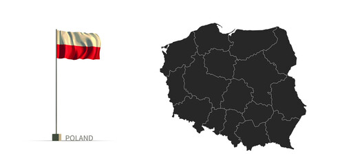 Poland map. gray country vector map and flag 3d illustration.