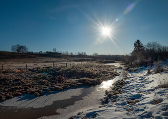 early spring morning creek thawing