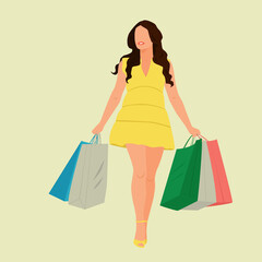 Shopping woman with paper bags. Vector illustration.