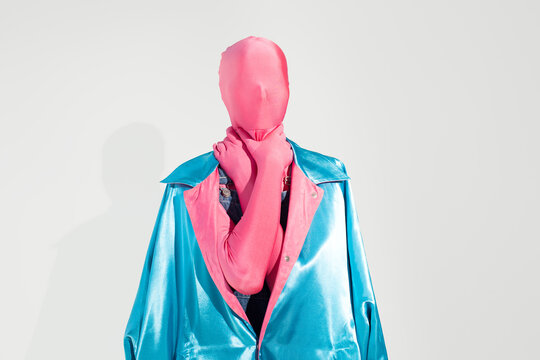 Faceless model in bright colorful costume