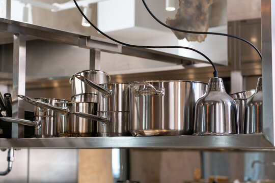 Metallic Bowls In Professional Kitchen