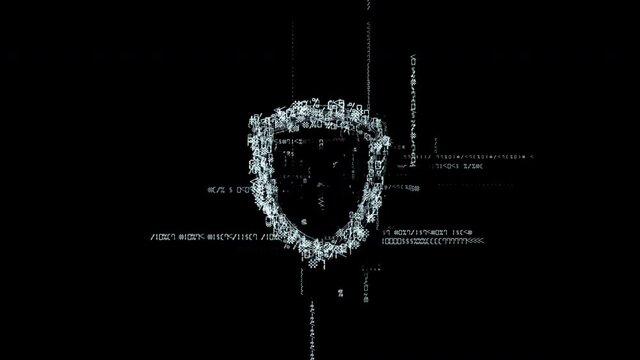 Security shield of protection and safety consisting of numbers and symbols. Seamlessly looping digital animation.
