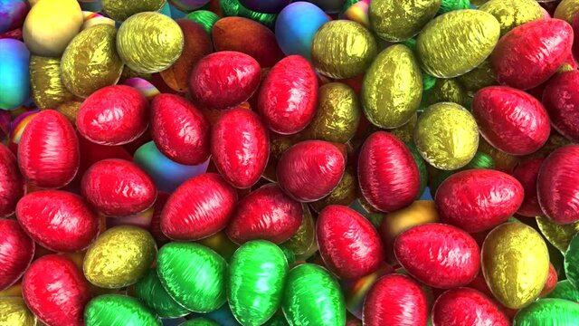Hi quality 3D animated background of colorful foil-wrapped Easter Eggs - ideal background for a message of your choice