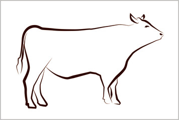 横向きの牛の線画イラスト