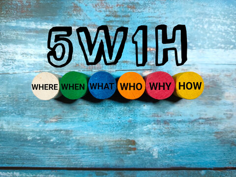 Word 5w 1h on wooden table background.