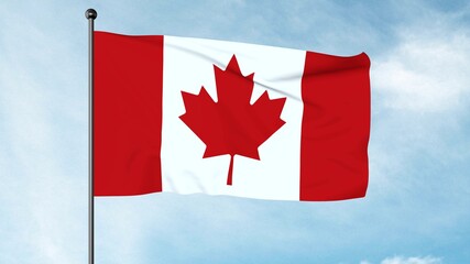 3D Illustration The National Flag of Canada, the Canadian flag, the Maple Leaf or l'Unifolié, consists of a red field with a white square at its centre in the ratio of 1:2:1,
