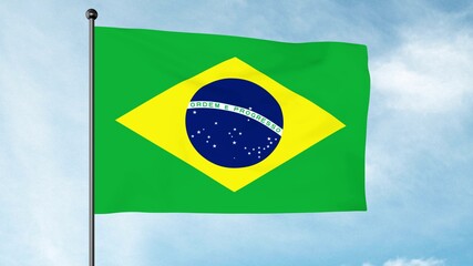 3D Illustration of The flag of Brazil, Verde e amarela, Auriverde, is a blue disc depicting a starry sky inscribed with the national motto "Ordem e Progresso", 