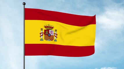Fototapeta premium 3D Illustration of The flag of Spain consists of three horizontal stripes: red, yellow and red, the yellow stripe being twice the size of each red stripe, la Rojigualda.