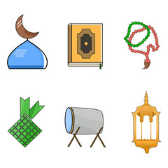 Muslim Arabic icons vector illustration. Set of Islamic Icons, Ramadan Kareem, Eid Mubarak Line Art Icons Set