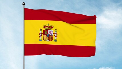 Obraz premium 3D Illustration of The flag of Spain consists of three horizontal stripes: red, yellow and red, the yellow stripe being twice the size of each red stripe, la Rojigualda.