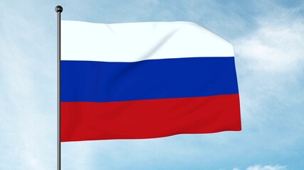 3D Illustration of The flag of the Russian Federation is a tricolour flag consisting of three equal horizontal fields: white on the top, blue in the middle, and red on the bottom.