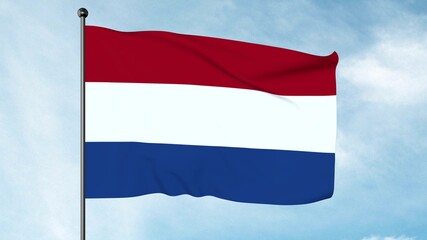 Fototapeta na wymiar 3D Illustration of The flag of the Netherlands is a horizontal tricolour of red, white, and blue. The current design originates as a variant of the late 16th century orange-white-blue Prinsenvlag,