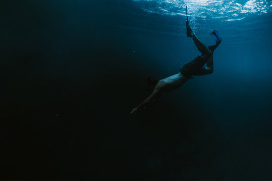 Man Freedives In Freshwater