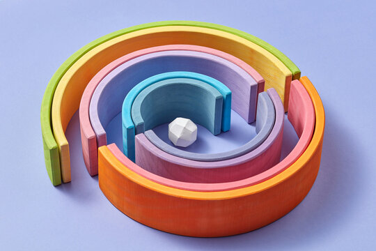 Wooden colorful maze made from wooden hemispheres.
