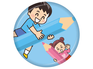 大きな色鉛筆を持っている子供