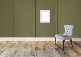 interior design with modern grey chairs and bright empty space. 3D illustration