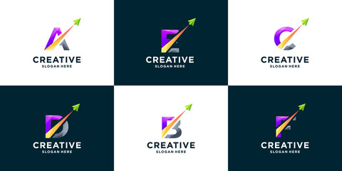 Set of gradient letter and arrow logo design