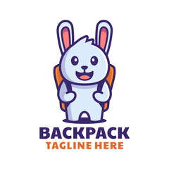 cute rabbit with backpack cartoon logo design