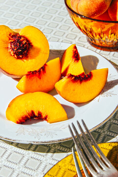 A plate with peach slices