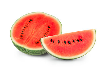  Half of watermelon  and slices isolated on white background .
