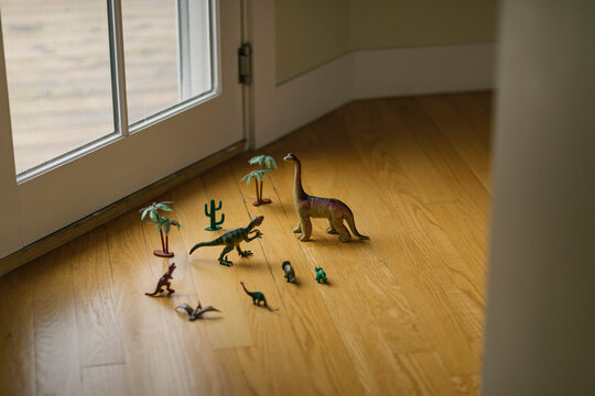 Toy Dinosaur Figures in Bedroom of Child