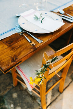 Close up of Italian table setting
