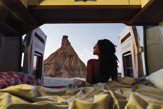 Young woman in a van