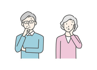 悩んでいるシニア男性とシニア女性