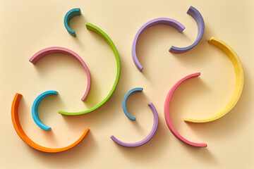 Labyrinth from curved colored wooden hemispheres.