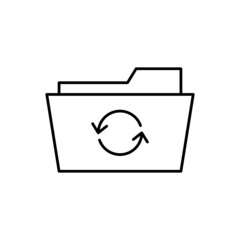 Backup, data sync icon in flat black line style, isolated on white background 