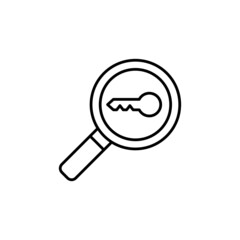 SEO Key optimization icon in flat black line style, isolated on white background 