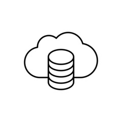 Backup to cloud, hosting icon in flat black line style, isolated on white background 